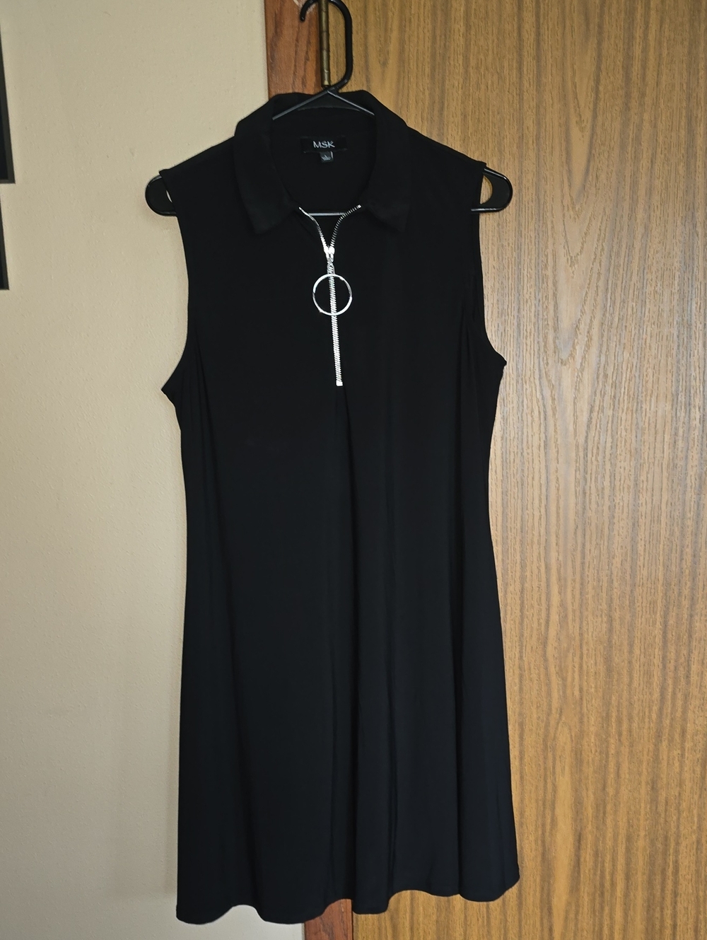 MSK Black Sleeveless Collared Mini Dress with Ring Zip